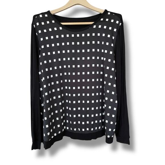 Coldwater Creek Womens Blouse Size 1X 18 Black Cream Mixed Fabric Squares - Picture 2 of 7